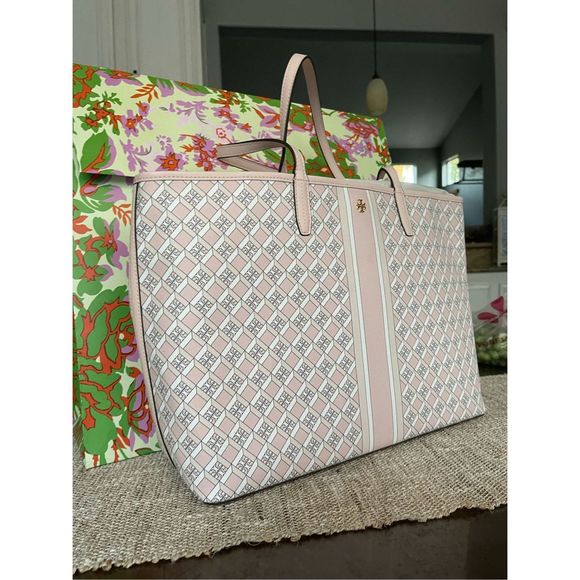 New Tory Burch geo logo monogram pattern allover pink - Picture 5 of 12